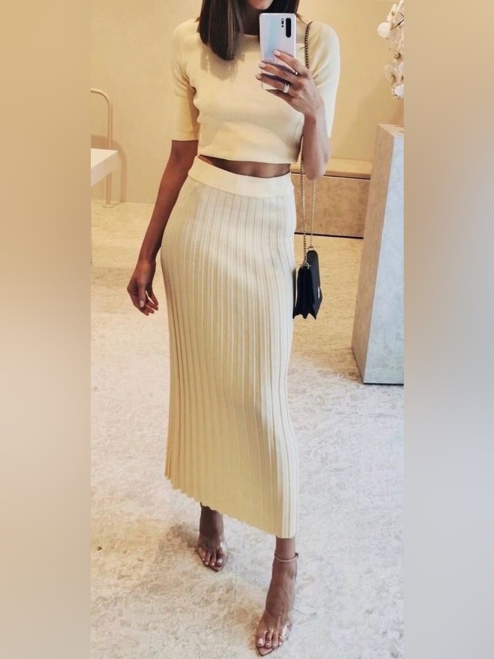 Bec & Bridge Melon Ribbed Knit Top and Skirt Set